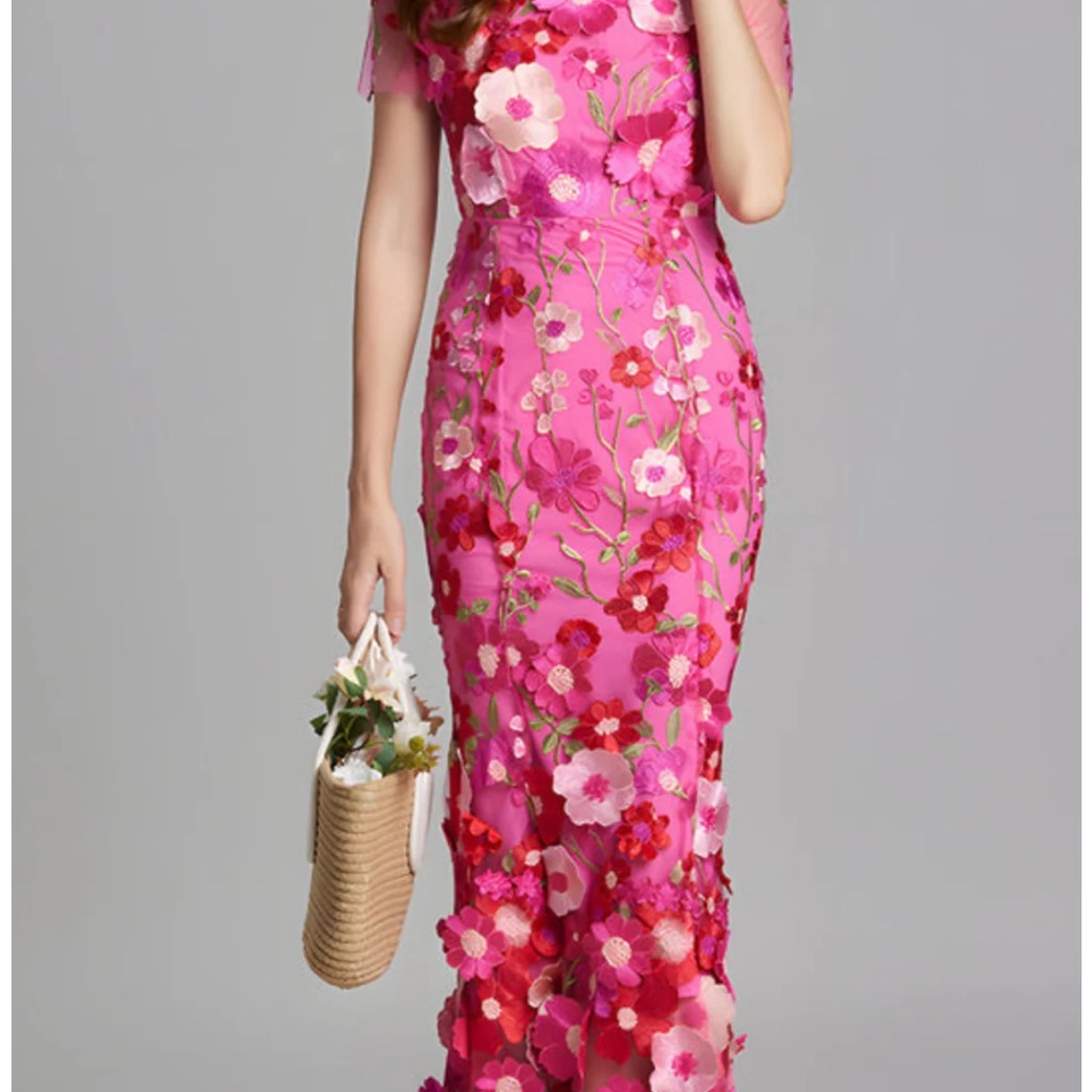 Pink Sheath Maxi Dress with Flutter Sleeves